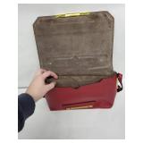 J.Crew Red Leather Crossbody Bag with Gold-Tone Bar - Adjustable Strap