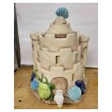 Hand-Painted Ceramic Sandcastle Centerpiece with Sea Turtle & Shells