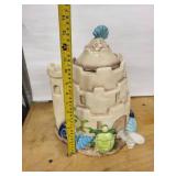 Hand-Painted Ceramic Sandcastle Centerpiece with Sea Turtle & Shells