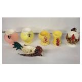 Elaine Vintage Ceramic Egg Cups - Bird Motif Set in Pink & Yellow