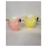 Elaine Vintage Ceramic Egg Cups - Bird Motif Set in Pink & Yellow