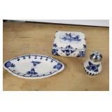 Delft Blue & White Delftware Trinket Box, Oval Plate & 2 Salt & Pepper Shakers
