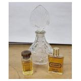Crystal Perfume Decanter with Hermes Equipage & Aramis Miniature Bottles