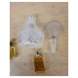 Crystal Perfume Decanter with Hermes Equipage & Aramis Miniature Bottles