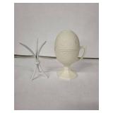 Vintage Floral Embossed Egg Cup with Lid - Ivory Ceramic, 6 in Tall