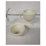 Vintage Floral Embossed Egg Cup with Lid - Ivory Ceramic, 6 in Tall