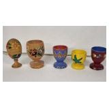Craft Originals Vintage Wooden Hand Painted Egg Cups (Lot of 5)