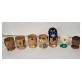 Vintage Hand-Painted Wooden Egg Cups with Character Faces