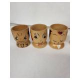 Vintage Hand-Painted Wooden Egg Cups with Character Faces