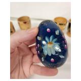 Vintage Hand-Painted Wooden Egg Cups with Character Faces