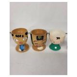 Vintage Hand-Painted Wooden Egg Cups with Character Faces