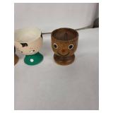 Vintage Hand-Painted Wooden Egg Cups with Character Faces