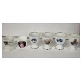 Limoges France Vintage Egg Cups with Portrait Decals