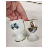 Limoges France Vintage Egg Cups with Portrait Decals