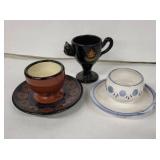 Topferei Vintage Egg Cups - Two with Attached Saucers (Lot of 3)