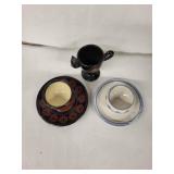 Topferei Vintage Egg Cups - Two with Attached Saucers (Lot of 3)