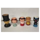 Vintage Egg Cups (Lot of 6) - Hand-Painted Wooden Cartoon Faces - Made in USA