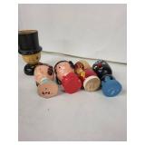 Vintage Egg Cups (Lot of 6) - Hand-Painted Wooden Cartoon Faces - Made in USA