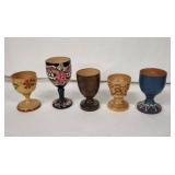 Wooden Egg Cups - Vintage Hand-Painted Set (Lot of 5)