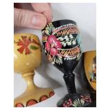 Wooden Egg Cups - Vintage Hand-Painted Set (Lot of 5)