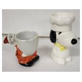 Snoopy Egg Cup Pair (Lot of 2) - Vintage Peanuts Ceramic Egg Holders