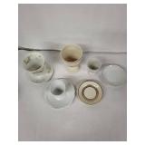 Vintage Egg Cups with Saucers Set - Floral Teacup, Gold-Trim Tall Cup & Plain White Cups