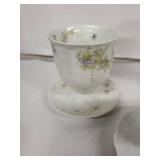 Vintage Egg Cups with Saucers Set - Floral Teacup, Gold-Trim Tall Cup & Plain White Cups