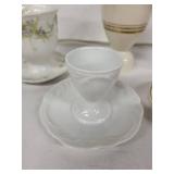 Vintage Egg Cups with Saucers Set - Floral Teacup, Gold-Trim Tall Cup & Plain White Cups