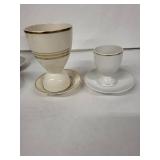 Vintage Egg Cups with Saucers Set - Floral Teacup, Gold-Trim Tall Cup & Plain White Cups