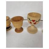 Vintage Wooden Egg Cups Collection - Assorted Styles, Hand-Painted Hearts