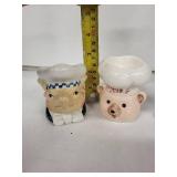Vintage Ceramic Egg Cups - Hand Painted Pig & Cartoon Designs (Lot of 5)