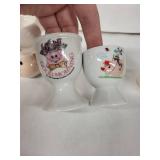 Vintage Ceramic Egg Cups - Hand Painted Pig & Cartoon Designs (Lot of 5)