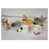 Vintage Ceramic Animal Egg Cups - Dalmatian, Poodle & Cat Figures