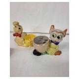 Vintage Ceramic Animal Egg Cups - Dalmatian, Poodle & Cat Figures