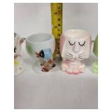 Egg Cups - Vintage Japan Ceramic Animal Figurine Set (Bunny, Dog, Cats) - 4pc