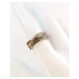 Sterling Silver 925 SUN Crossover Multi Band Ring Clear Accent Stones Size 8