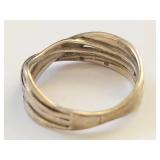 Sterling Silver 925 SUN Crossover Multi Band Ring Clear Accent Stones Size 8