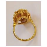 Gold Tone Sterling Silver Red Marquise & Clear Stone Cocktail Ring Size 7