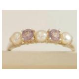 Sterling Silver 925 Pearl & Purple Stone Five-Stone Ring Size 8
