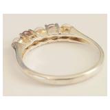 Sterling Silver 925 Pearl & Purple Stone Five-Stone Ring Size 8