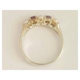 Sterling Silver 925 Pearl & Purple Stone Five-Stone Ring Size 8