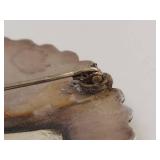 Antique French Sterling Silver Round Brooch Pin with Raised Arabic Calligraphy Design