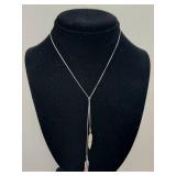 S925 Sterling Silver Feather Lariat Y Necklace Adjustable Chain SA Marked