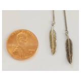 S925 Sterling Silver Feather Lariat Y Necklace Adjustable Chain SA Marked