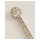 Sterling Silver 925 Long Bar Pendant with Clear Stones and Round Cluster Top Drop Charm