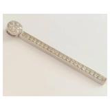 Sterling Silver 925 Long Bar Pendant with Clear Stones and Round Cluster Top Drop Charm