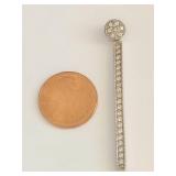 Sterling Silver 925 Long Bar Pendant with Clear Stones and Round Cluster Top Drop Charm