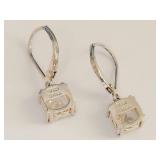 Sterling Silver 925 Cushion Cut Clear Stone Leverback Drop Earrings