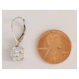 Sterling Silver 925 Cushion Cut Clear Stone Leverback Drop Earrings