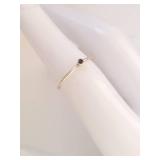 Sterling Silver Thin Stacking Ring w/ Small Black Round Stone, Bezel Set, Size 6